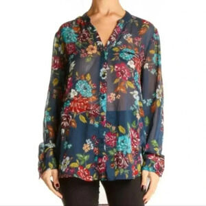 {Kut from the Kloth} Womens Floral Print Sheer Long Sleeve Blouse - Size Medium